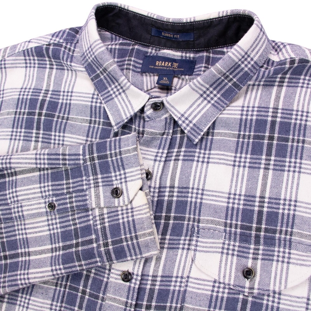 Roark Mens XL‎ Classic Fit Blue White Plaid Flannel Long Sleeve Shirt Cotton - Picture 2 of 15